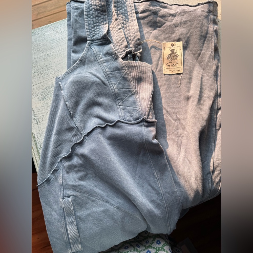 Easel NWT Mineral-Washed Terry Sweat Blue Boho Romper SZ L - Picture 2 of 6